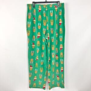 Abound Womens Pajama Pants Large Green Stretch Reindeer Fleece High Rise NWOT